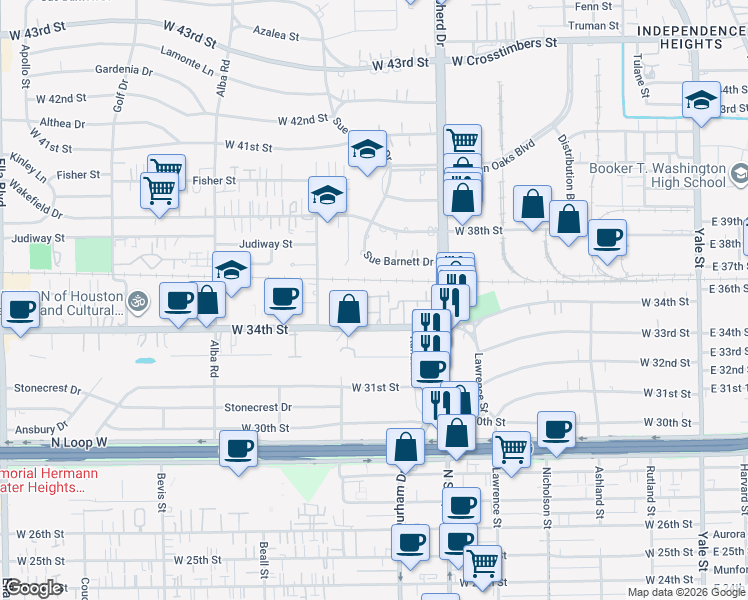 map of restaurants, bars, coffee shops, grocery stores, and more near 823 Garden Trace Lane in Houston