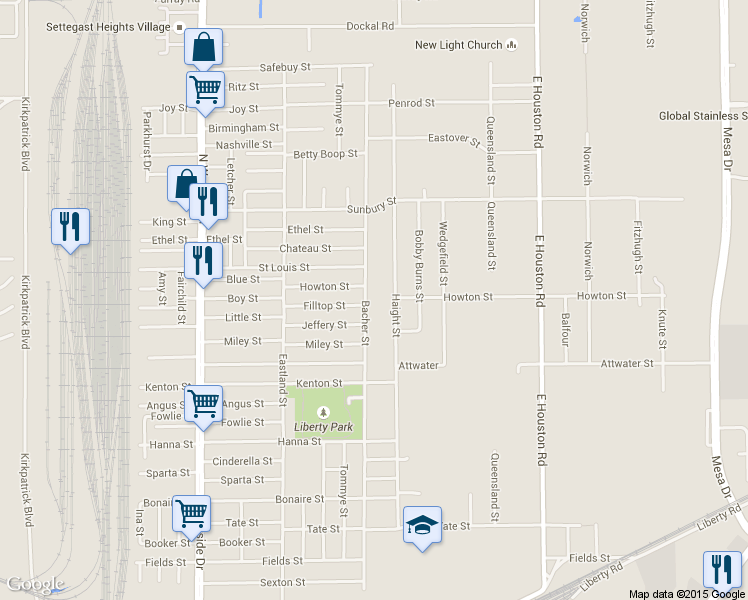 map of restaurants, bars, coffee shops, grocery stores, and more near 6126 Bacher Street in Houston