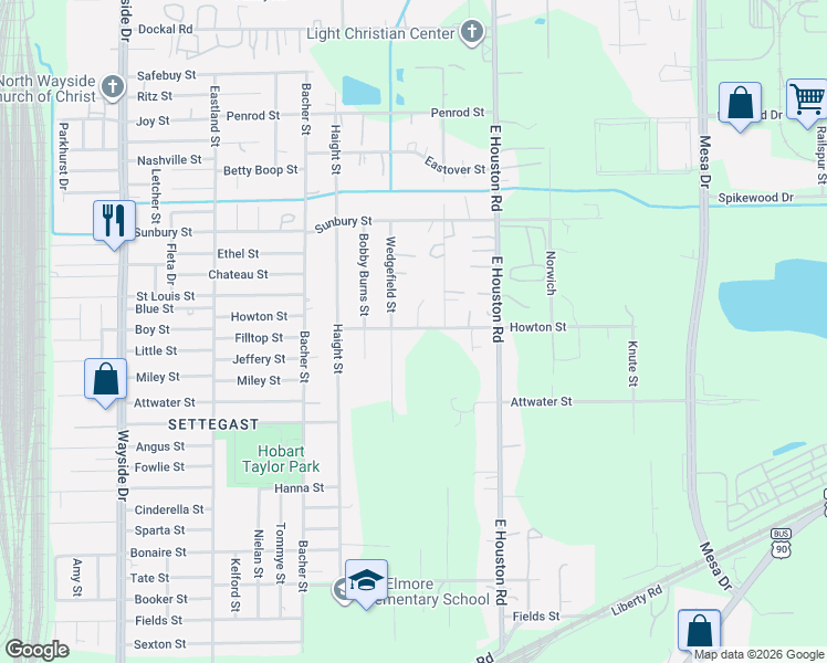 map of restaurants, bars, coffee shops, grocery stores, and more near 8359 Howton Street in Houston