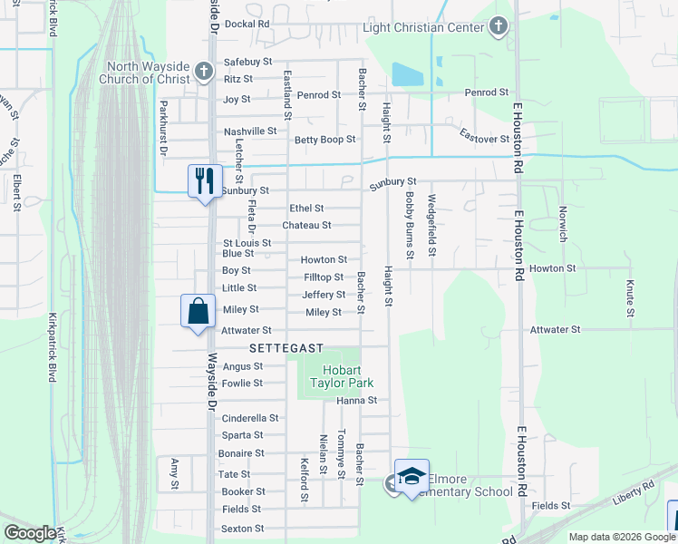 map of restaurants, bars, coffee shops, grocery stores, and more near 8123 Filltop Street in Houston