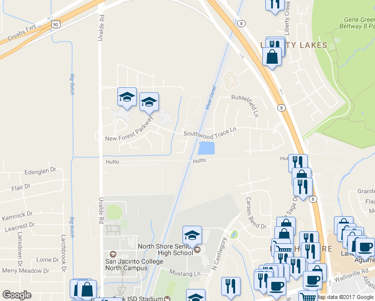 map of restaurants, bars, coffee shops, grocery stores, and more near 6614 Washforde Ln in Houston