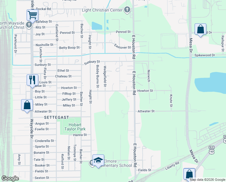 map of restaurants, bars, coffee shops, grocery stores, and more near 8359 Howton Street in Houston
