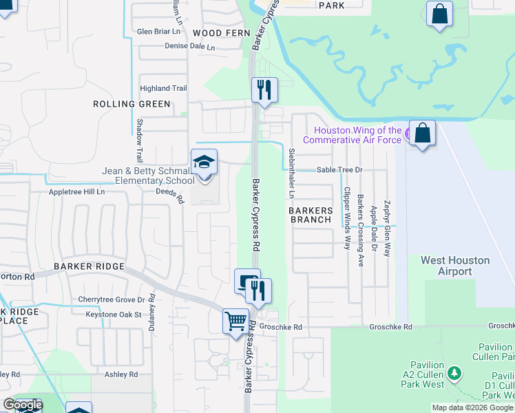 map of restaurants, bars, coffee shops, grocery stores, and more near 3336-3458 Barker Cypress Road in Houston