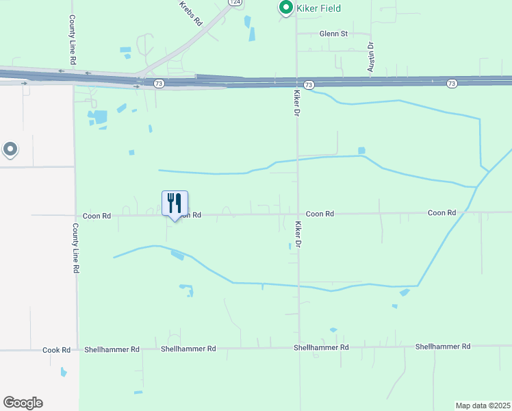 map of restaurants, bars, coffee shops, grocery stores, and more near 14432 Coon Road in Winnie