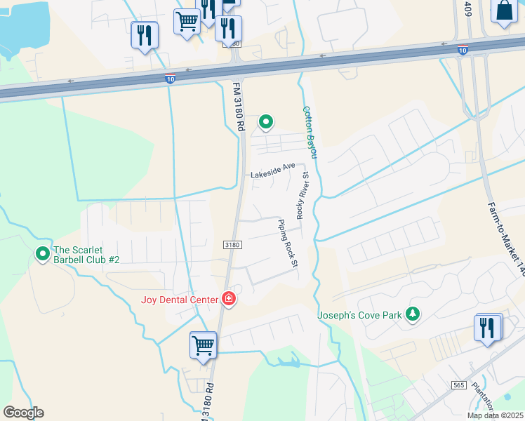 map of restaurants, bars, coffee shops, grocery stores, and more near 8506 Holly Spring Lane in Baytown