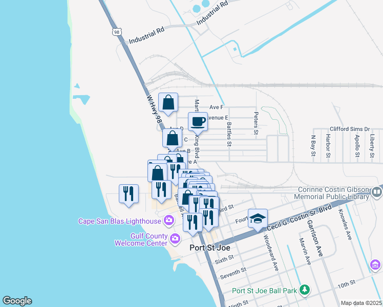 map of restaurants, bars, coffee shops, grocery stores, and more near 212 U.S. 98 in Port St. Joe