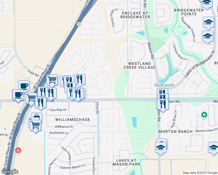 map of restaurants, bars, coffee shops, grocery stores, and more near 22427 Stamford Brook Court in Katy
