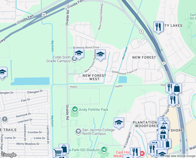 map of restaurants, bars, coffee shops, grocery stores, and more near 6602 Brittany Ferry Lane in Houston