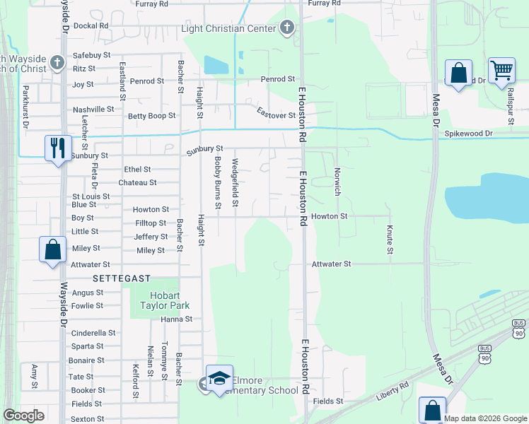 map of restaurants, bars, coffee shops, grocery stores, and more near 8359 Howton Street in Houston