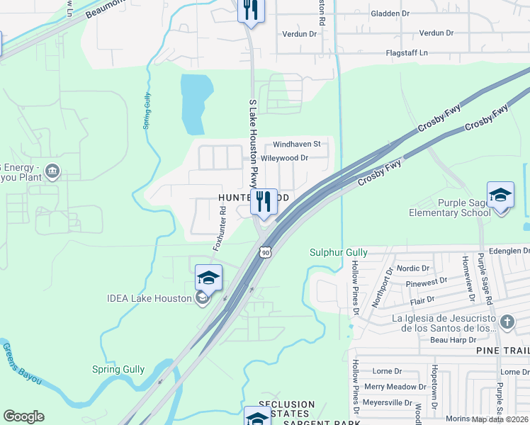 map of restaurants, bars, coffee shops, grocery stores, and more near 6411 Lodgepole Road in Houston