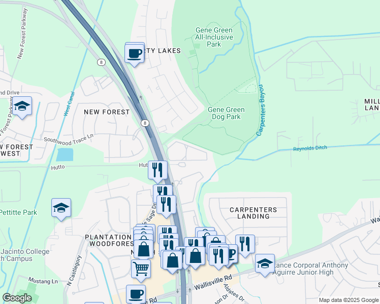 map of restaurants, bars, coffee shops, grocery stores, and more near 6464 East Sam Houston Parkway North in Houston