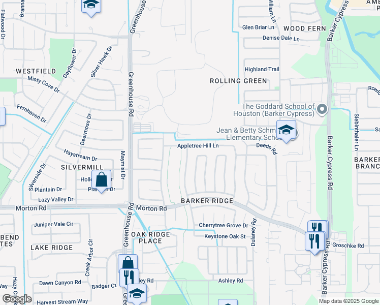map of restaurants, bars, coffee shops, grocery stores, and more near 3326 Eagle Ridge Way in Houston