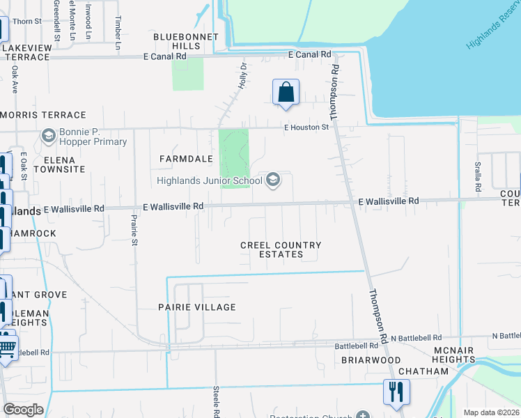map of restaurants, bars, coffee shops, grocery stores, and more near 605 Julie Lane in Highlands