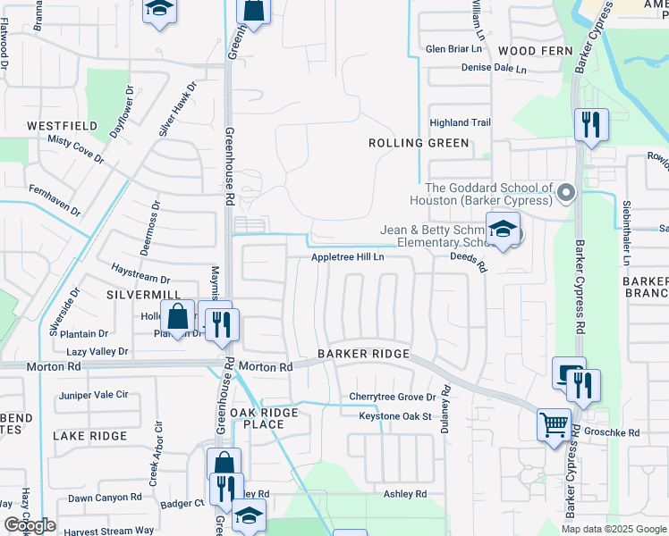 map of restaurants, bars, coffee shops, grocery stores, and more near 3326 Eagle Ridge Way in Houston