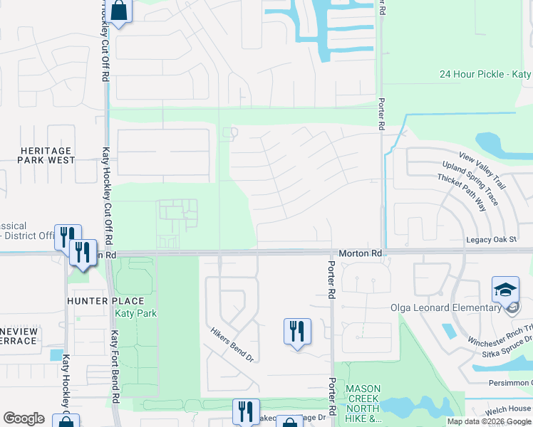 map of restaurants, bars, coffee shops, grocery stores, and more near 24454 Treviso Gardens Drive in Katy