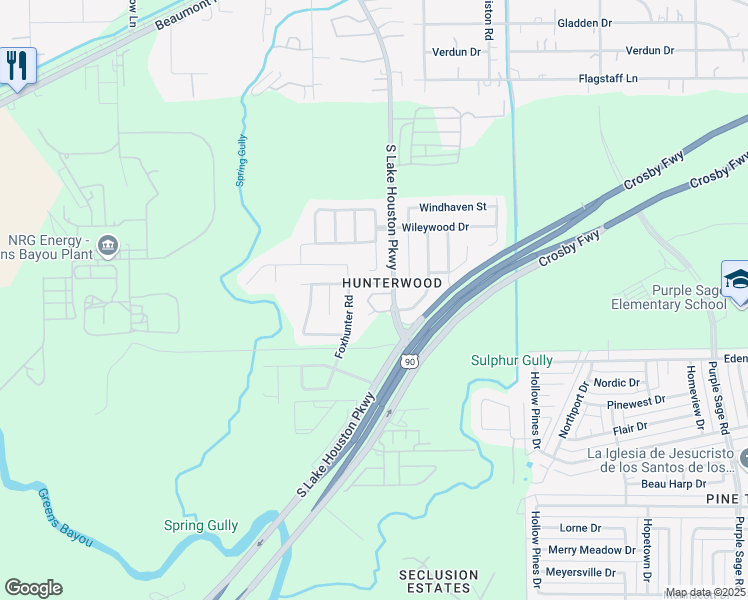 map of restaurants, bars, coffee shops, grocery stores, and more near 6322 Foxhunter Road in Houston