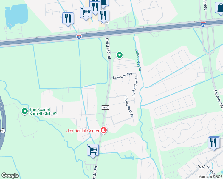 map of restaurants, bars, coffee shops, grocery stores, and more near 5007 Creekside Avenue in Baytown