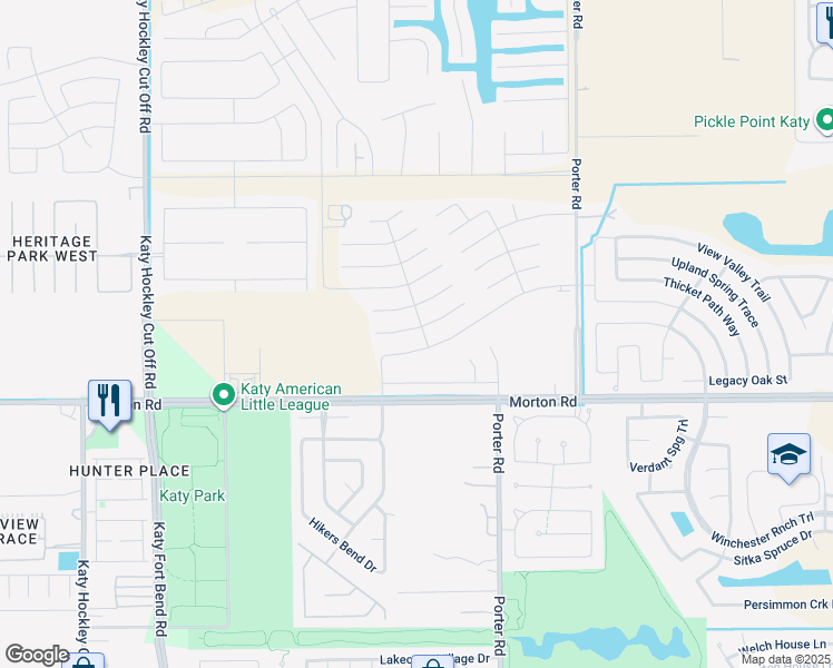 map of restaurants, bars, coffee shops, grocery stores, and more near 24407 Bella Carolina Court in Katy