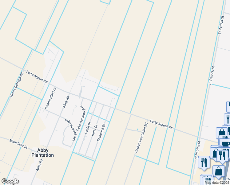 map of restaurants, bars, coffee shops, grocery stores, and more near 819 Serenity Drive in Thibodaux