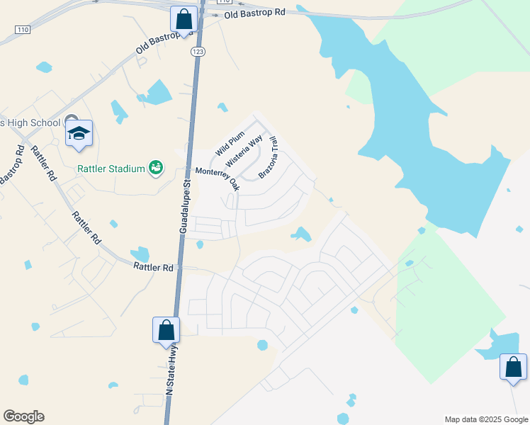 map of restaurants, bars, coffee shops, grocery stores, and more near 165 Tallow Trail in San Marcos