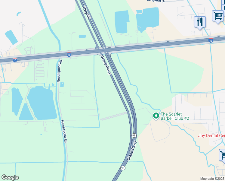 map of restaurants, bars, coffee shops, grocery stores, and more near Grand Parkway in Mont Belvieu