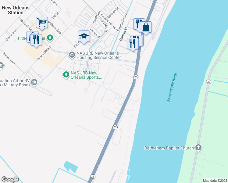 map of restaurants, bars, coffee shops, grocery stores, and more near 190 South Concord Road in Belle Chasse