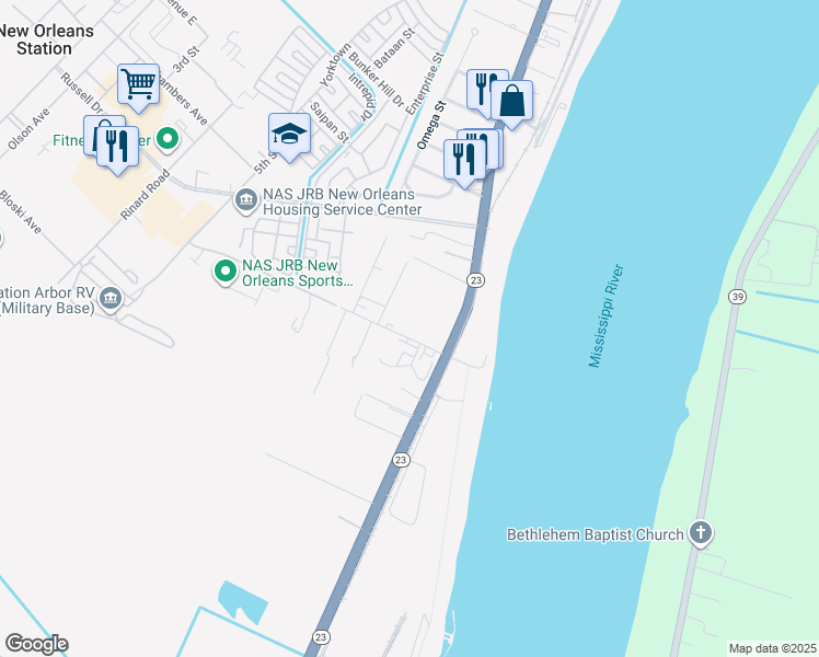 map of restaurants, bars, coffee shops, grocery stores, and more near 190 South Concord Road in Belle Chasse