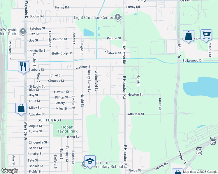 map of restaurants, bars, coffee shops, grocery stores, and more near 6131 Queensland Street in Houston