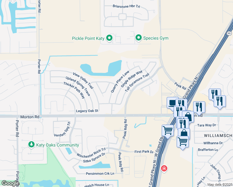 map of restaurants, bars, coffee shops, grocery stores, and more near 3202 Quarry Place Lane in Katy