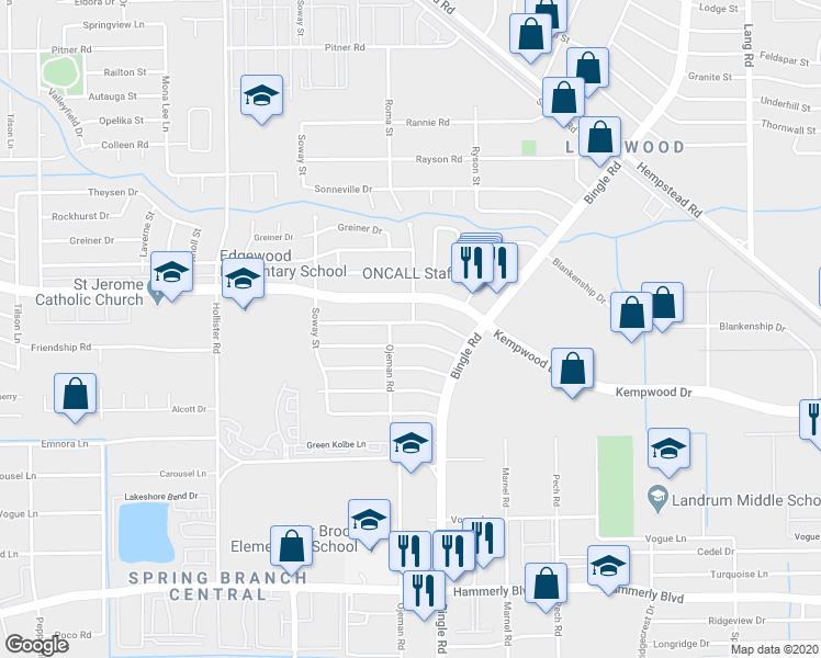 map of restaurants, bars, coffee shops, grocery stores, and more near 8551 Mcdade Street in Houston