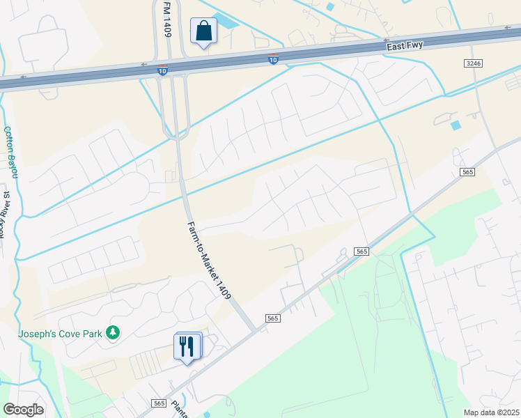 map of restaurants, bars, coffee shops, grocery stores, and more near 6431 Farm-to-Market 565 in Baytown
