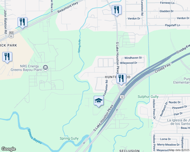 map of restaurants, bars, coffee shops, grocery stores, and more near 13311 Danshire Drive in Houston