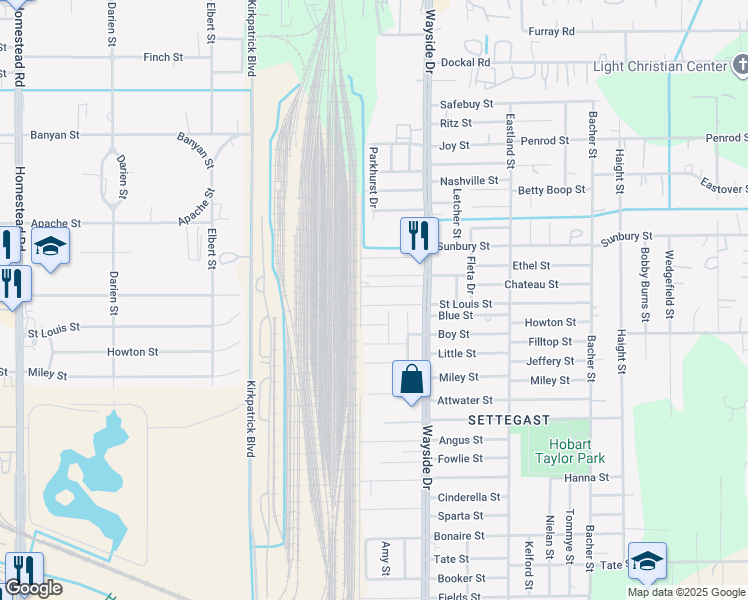 map of restaurants, bars, coffee shops, grocery stores, and more near 7702 Queen Street in Houston