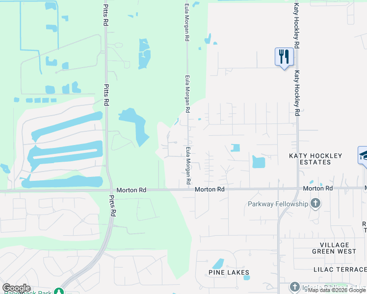map of restaurants, bars, coffee shops, grocery stores, and more near 3203 Eula Morgan Road in Katy