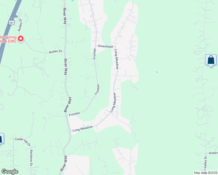 map of restaurants, bars, coffee shops, grocery stores, and more near 2189 Frontier in Spring Branch