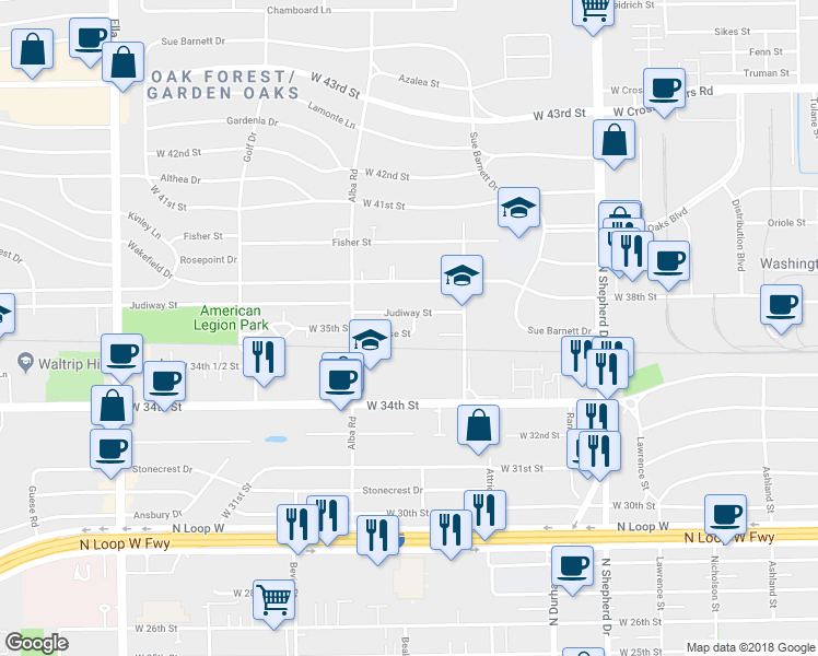 map of restaurants, bars, coffee shops, grocery stores, and more near 842 Sara Rose Street in Houston