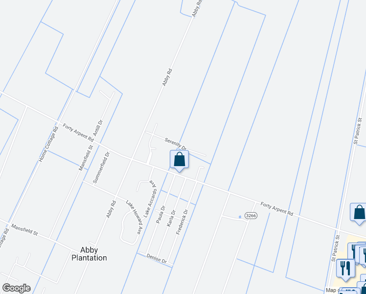 map of restaurants, bars, coffee shops, grocery stores, and more near 872 Serenity Drive in Thibodaux
