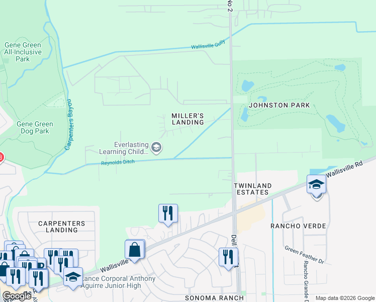 map of restaurants, bars, coffee shops, grocery stores, and more near 16051 Moore Road in Houston