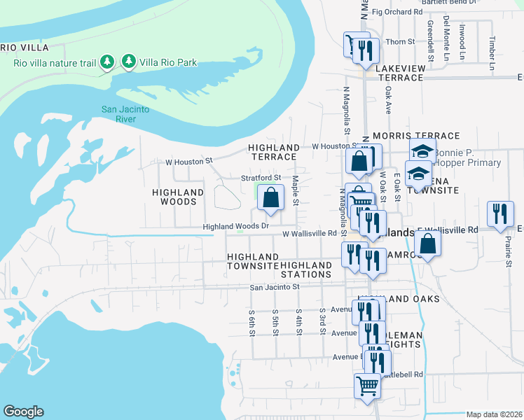map of restaurants, bars, coffee shops, grocery stores, and more near 302 Chestnut Dr in Highlands
