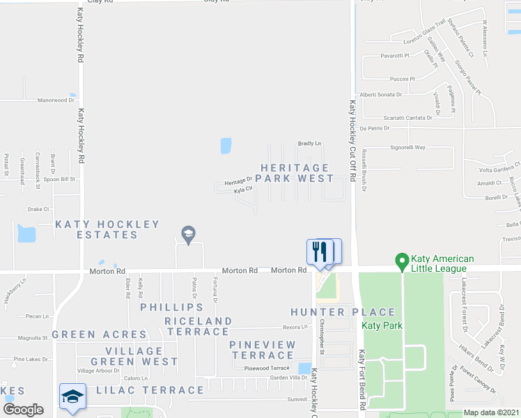 map of restaurants, bars, coffee shops, grocery stores, and more near 5322 Kyla Circle in Katy
