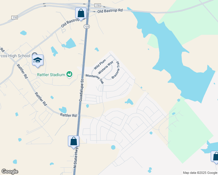 map of restaurants, bars, coffee shops, grocery stores, and more near 110 Linden Lane in San Marcos