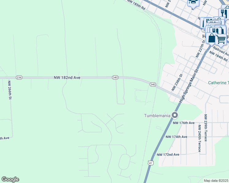 map of restaurants, bars, coffee shops, grocery stores, and more near 17984 South West Fairmount Street in High Springs