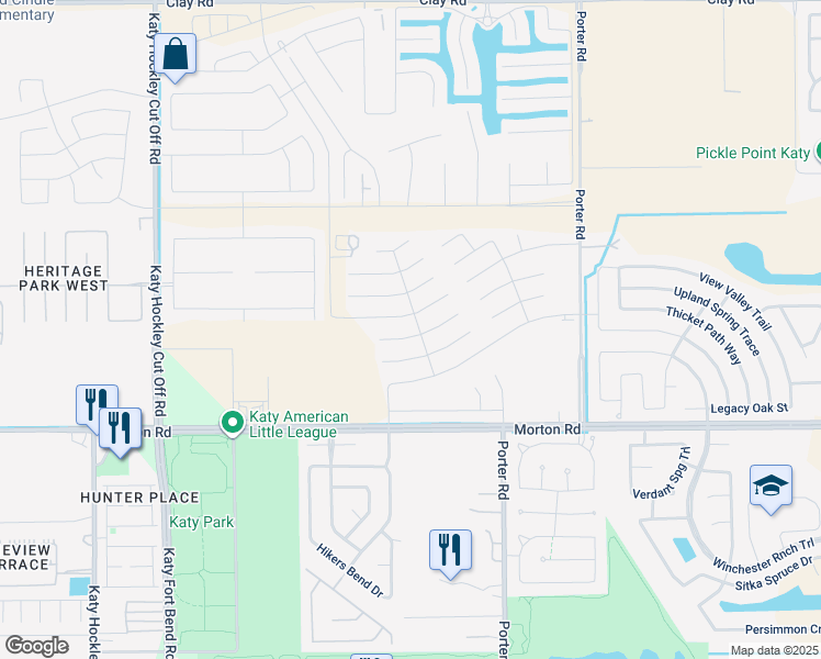 map of restaurants, bars, coffee shops, grocery stores, and more near 24407 Bella Carolina Court in Katy