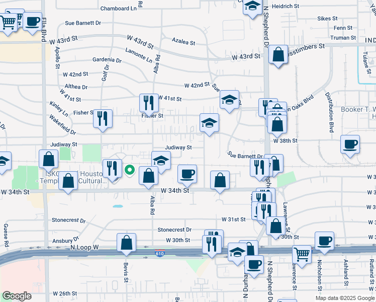map of restaurants, bars, coffee shops, grocery stores, and more near 842 Sara Rose Street in Houston