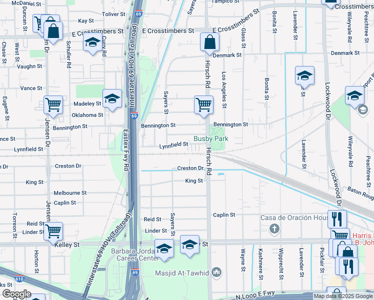 map of restaurants, bars, coffee shops, grocery stores, and more near 4070 Lynnfield Street in Houston
