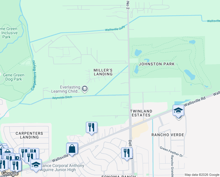 map of restaurants, bars, coffee shops, grocery stores, and more near 16051 Moore Road in Houston