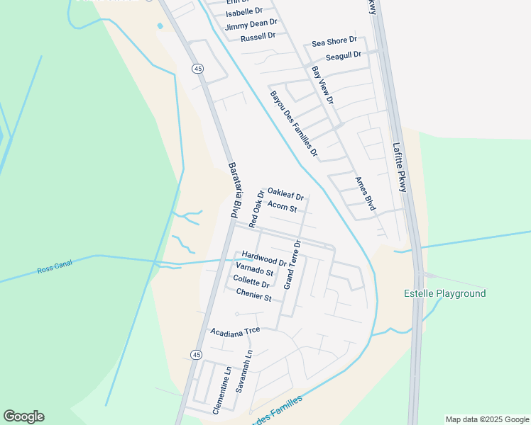 map of restaurants, bars, coffee shops, grocery stores, and more near 2726 Pin Oak Drive in Marrero