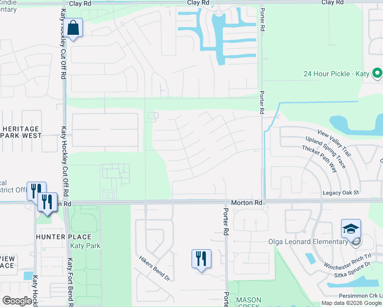 map of restaurants, bars, coffee shops, grocery stores, and more near 24407 Bella Carolina Court in Katy