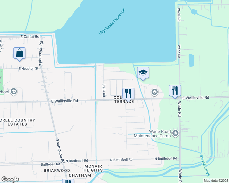 map of restaurants, bars, coffee shops, grocery stores, and more near 8510 Sunflower Street in Highlands