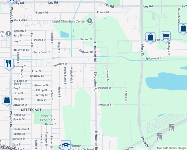 map of restaurants, bars, coffee shops, grocery stores, and more near 6003 Queensland Street in Houston